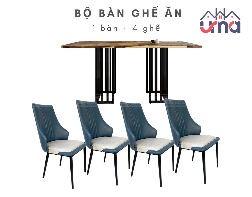 Bộ Bàn Ăn 4 Ghế Nệm Tựa Cao Sang Trọng BBA034 - UMA
